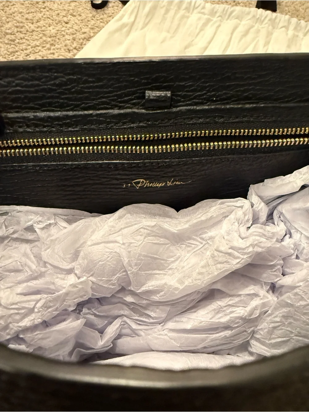 3.1 Phillip Lim Black Textured Leather Satchel with Gold Hardware